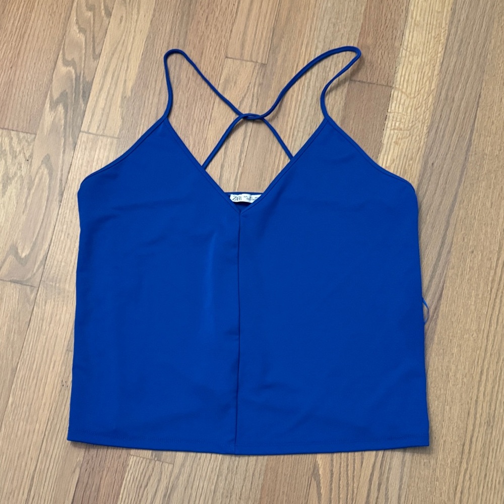 Zara Blue Crossed Strap Tank Top